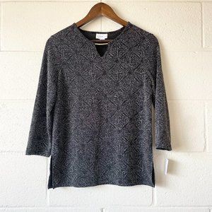 Jaclyn Smith Collection 3/4 Sleeve Glittery Shimmery Keyhole Blouse Womens Small